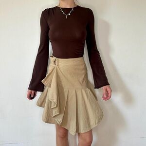 A.L.C. Tan Linen Wrap Skirt